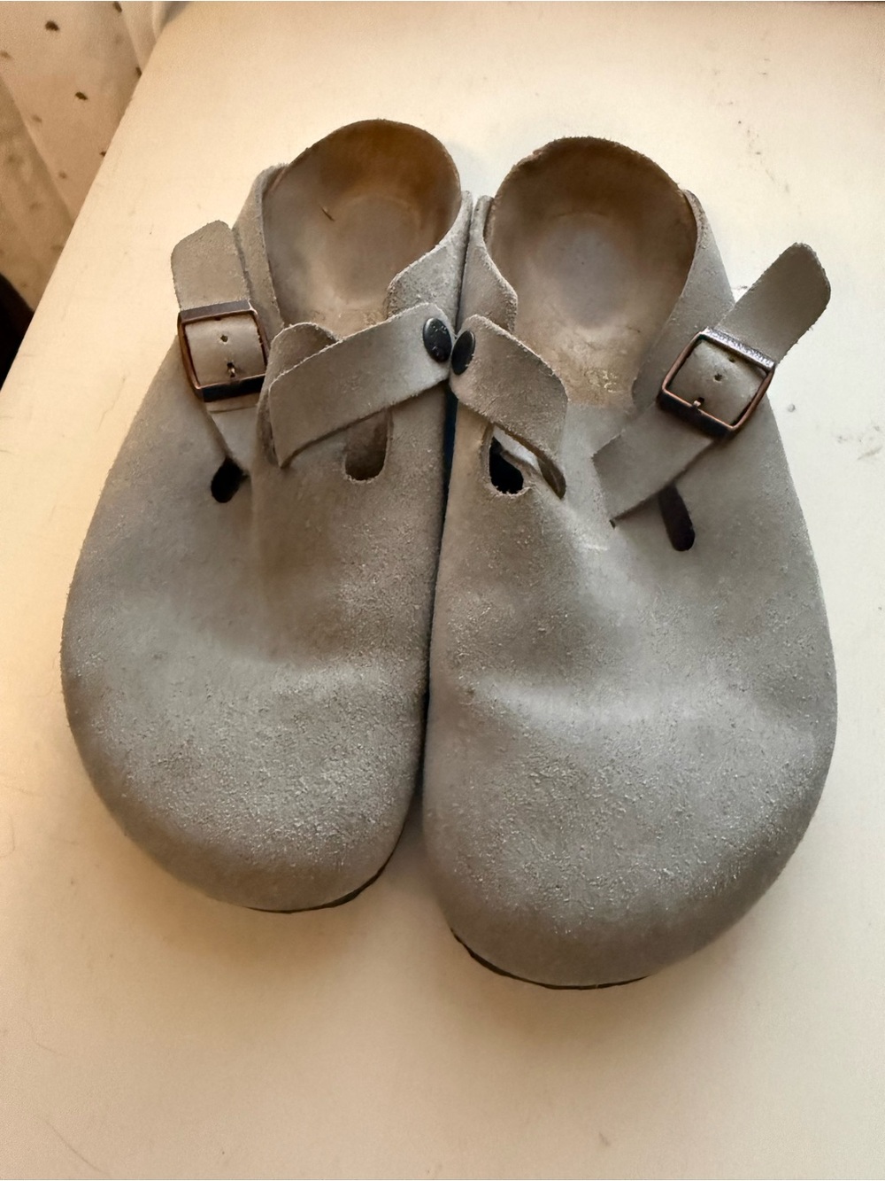Birkenstock Suede Clog Shoes in Light Gray